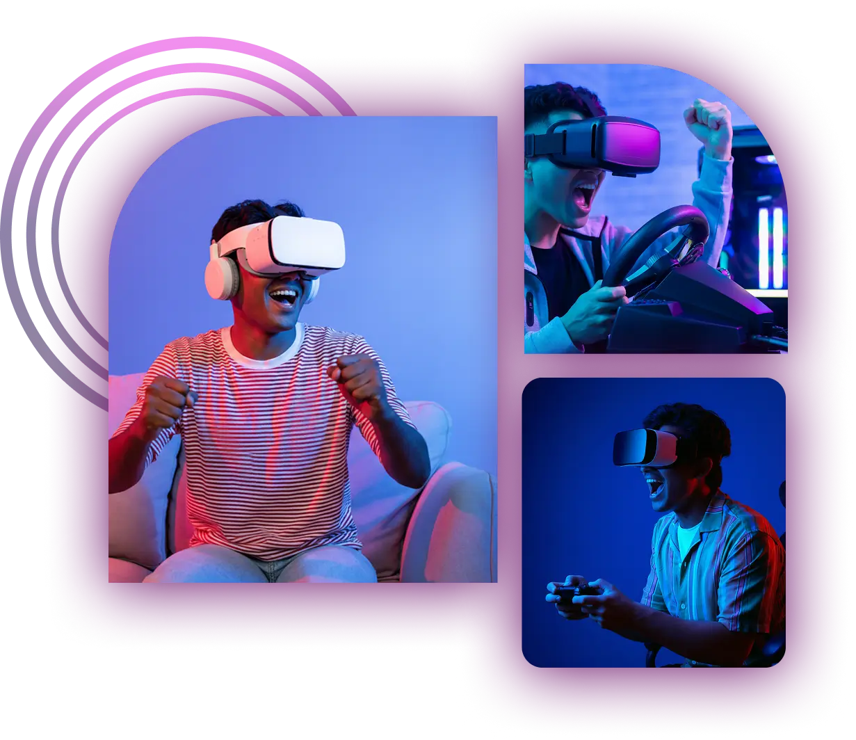 People enjoying virtual reality gaming experiences.