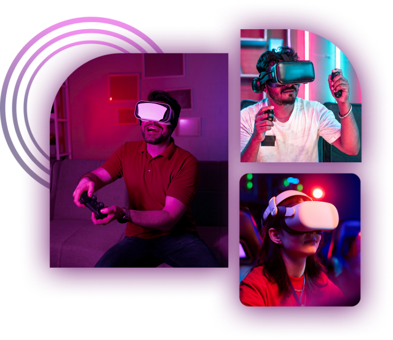 People enjoying virtual reality gaming experiences.