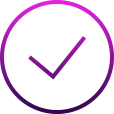 Purple checkmark inside circle on black background.